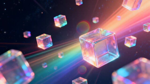 Floating glass cubes in space