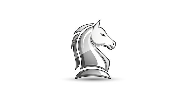 Metallic chess knight head logo icon