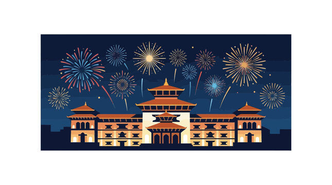 Singha Durbar Nepal Constitution Day Celebration Fireworks Illustration