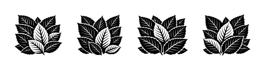 Stylized black and white illustration of mint leaves in a cluster © UnIcons