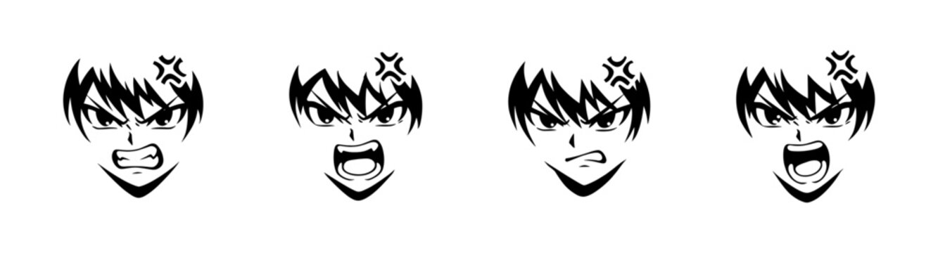 Collection of anime character faces expressing intense anger and frustration