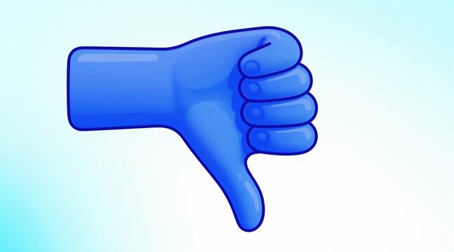 Blue cartoon hand gives thumbs down gesture. Isolated graphic element shows disapproval. Negative sign of dislike, rejection, or bad feedback. Simple clean design for concepts.