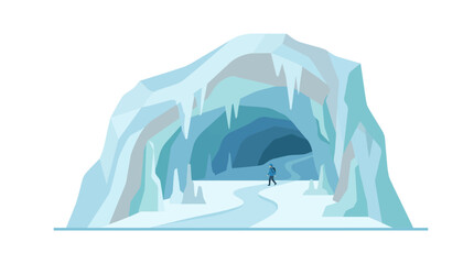 Inside view of blue glacier ice cave with icicles. © mazayaaba