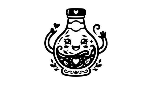 Cute potion bottle character with heart and stars