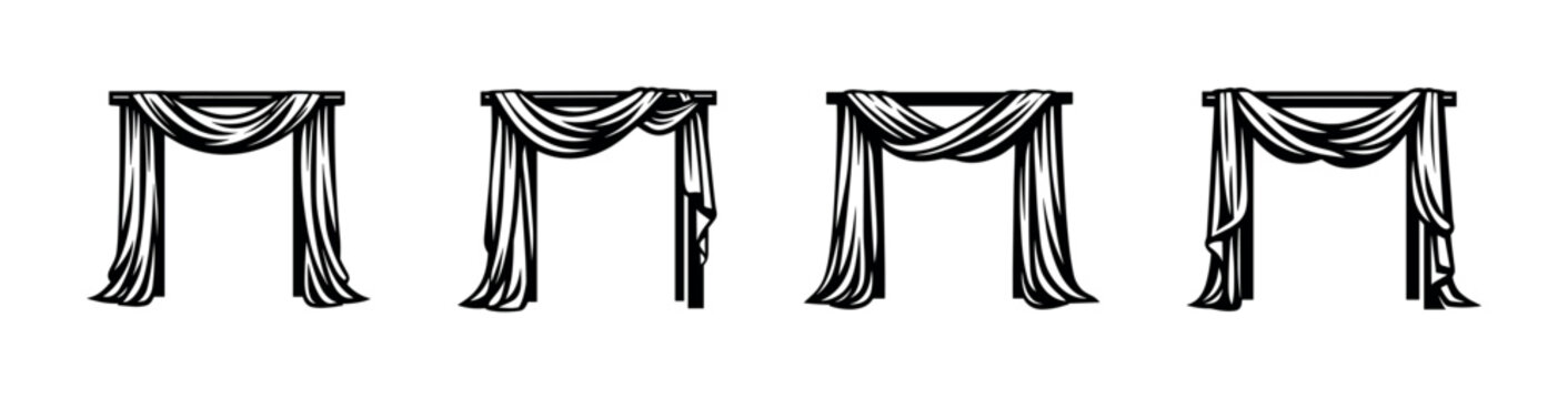 Set of four draped fabric archways with different styles of fabric folds