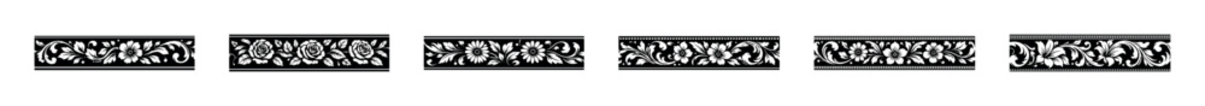 Elegant floral borders and decorative elements in a classic black and white design