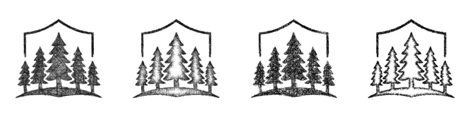Fototapeta premium Sketch monochrome protected forest icon design set