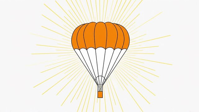 Orange parachute with sunburst lines illustration