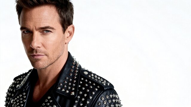 Man in studded leather jacket