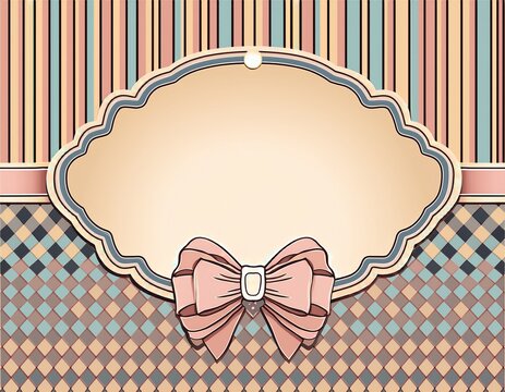 whimsical cards with coquette ribbon frames and striped backgrounds vintage border with bow on romb preppy pattern wavy frame on chequered
