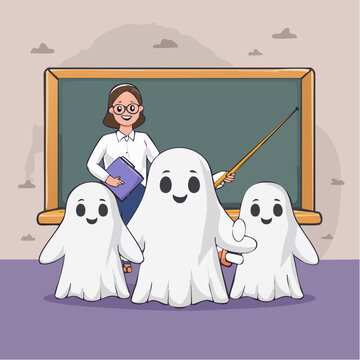 Teacher with Ghosts in Classroom