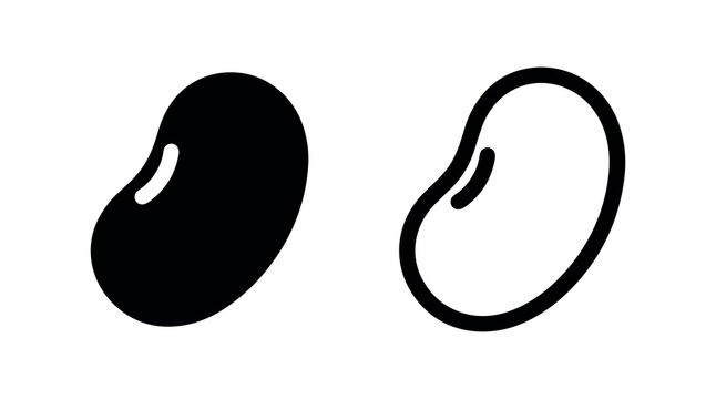 Bean icon, simple common bean or kidney bean symbol in glyph and outline style