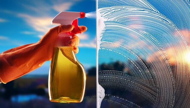cleaning window pane with detergent