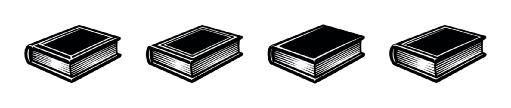Collection of four identical black hardcover books arranged in a row