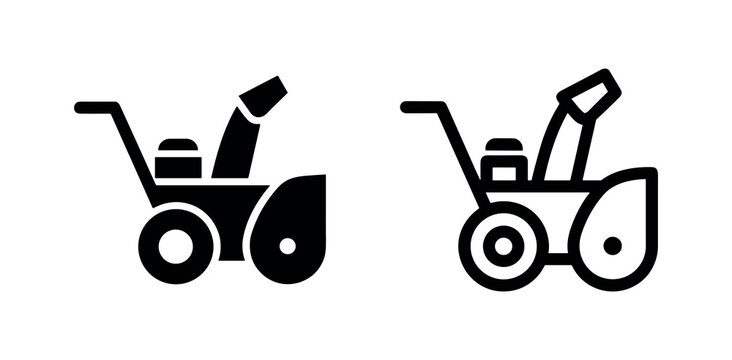 Snow Blower Icon Set: Solid and Outline Snow Removal Machine