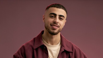 Obraz premium gen team lead young adult middle eastern man inventive in burgundy