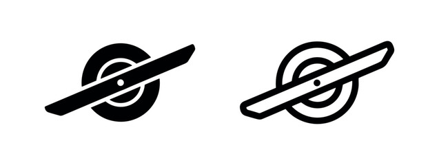 One-wheel electric skateboard icon, self-balancing board symbol in solid and outline styles. © liubomir118809