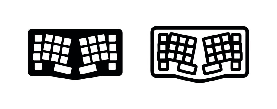 Ergonomic Keyboard icon set. Split keyboard for comfortable typing symbol in glyph and outline style.