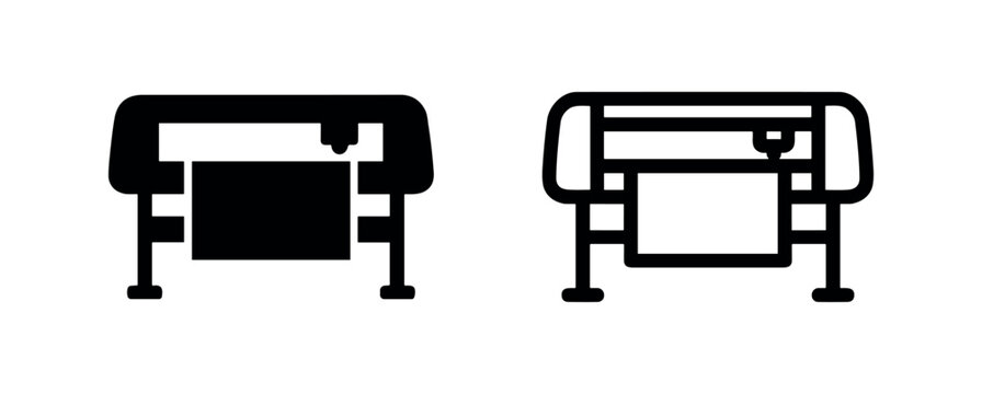 Plotter icon, large format printer for graphic design and engineering. Minimalist silhouette and outline design.
