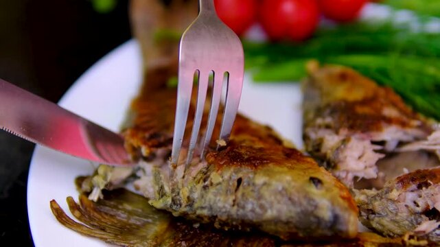 Traditional fried crucian carp recipe from cleaning and seasoning to pan frying and serving homemade fish meal step by step cooking process. full cycle of cooking fresh crucian carp