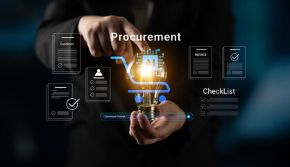 Obraz premium Explore the integration of artificial intelligence in procurement processes, showcasing key business documents and the importance of efficiency in modern supply chain management. Cyphers