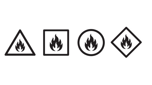 "Hazard icons symbolizing fire risk and flammability."