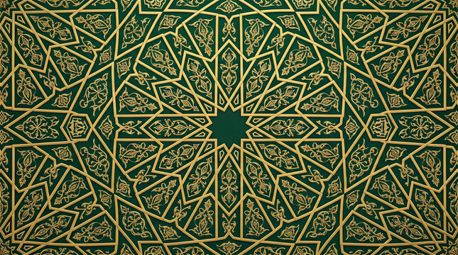 Intricate Golden 8-Pointed Islamic Geometric Star Pattern