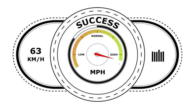 Circular success gauge dashboard with speed indicator and bar chart on a clean white background for business performance tracking
