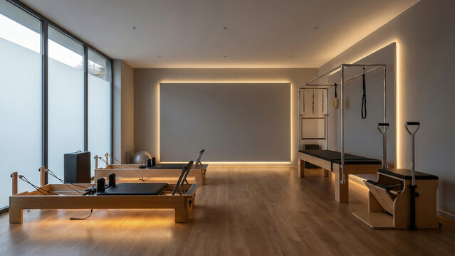 Luxury pilates studio interior with glowing LED ambient lighting radiant serenity Perfect for advertising Perfect for brochure poster banner