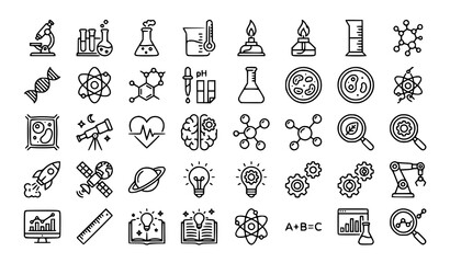 Naklejka premium Science Thin Line Icon Collection Editable Stroke Vector