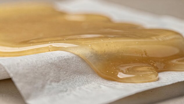 Molten paraffin wax flowing smoothly over paper creating a shiny greaseresistant barrier ideal for sustainable food wrapping applications.