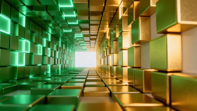 Geometric tunnel with glowing cubes