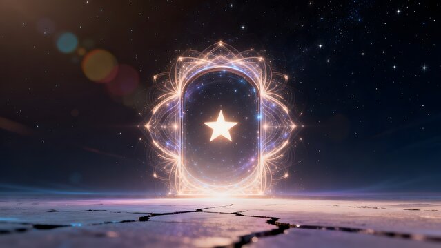 Mystical portal with star in cosmic setting