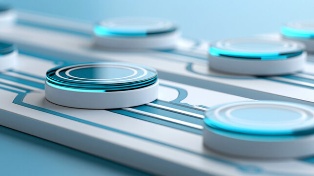 Controlled routing strip with diverted glass markers, orchestration workflow header on a clean blue and white technology background, with copy space