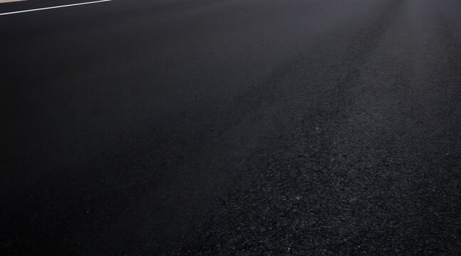 New dark asphalt road surface texture. Grey gritty pattern with white line detail. Fresh construction material provides abstract background for design projects.