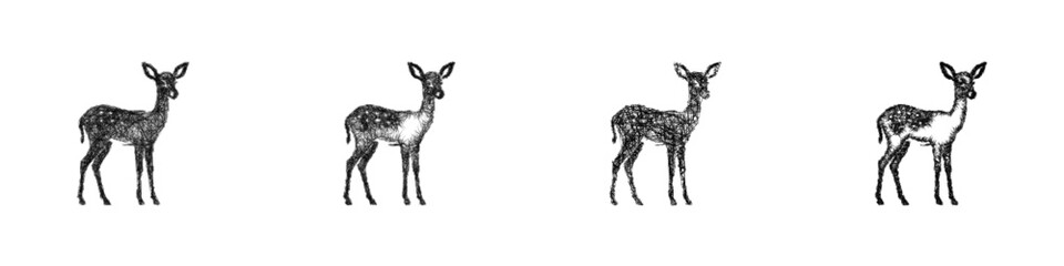 Monochrome sketch baby antelope icon design set © David Zydd