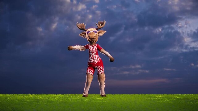 Funny Moose Soccer Player Dances on Football Field - 3D Animation