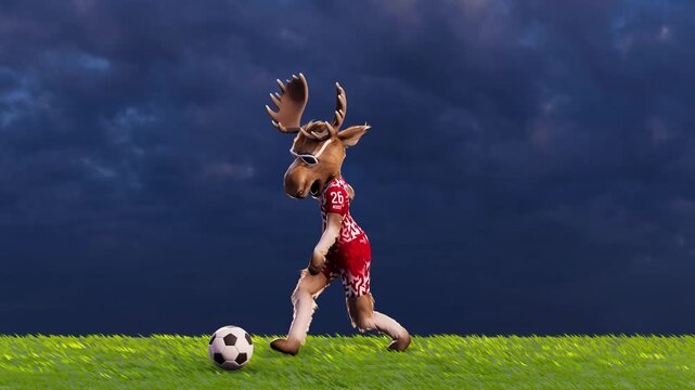 Funny Moose Goalkeeper Kicking a Soccer Ball &ndash; 3D Animation