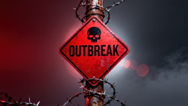 Warning sign with outbreak text