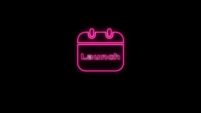 Neon pink launch calendar animation for business project deadlines and marketing campaign countdown glowing