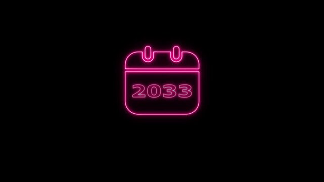 Neon pink 2033 calendar animation on black background, for future planning, and scheduling glowing