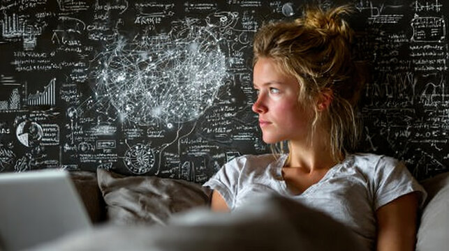 Woman developing innovative ideas with exploding brain thoughts. With ia
