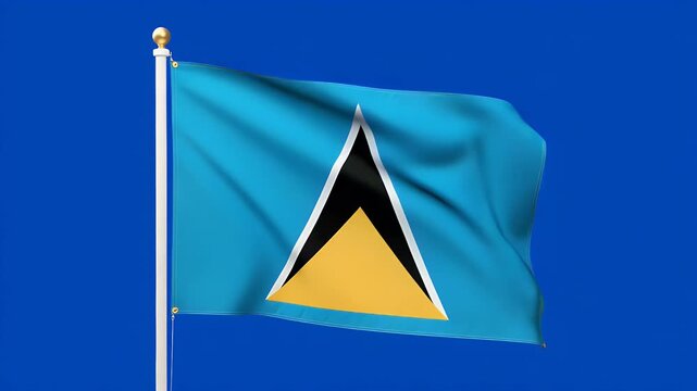 Saint Lucia flag waving proudly against blue screen background, a symbol of national pride and Caribbean island spirit