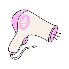 Obraz premium Pet hair dryer. Abstract hair dryer for pet grooming salon in cute doodle style, hand drawn icon perfect for pet care designs or branding. Vector illustration isolated on white