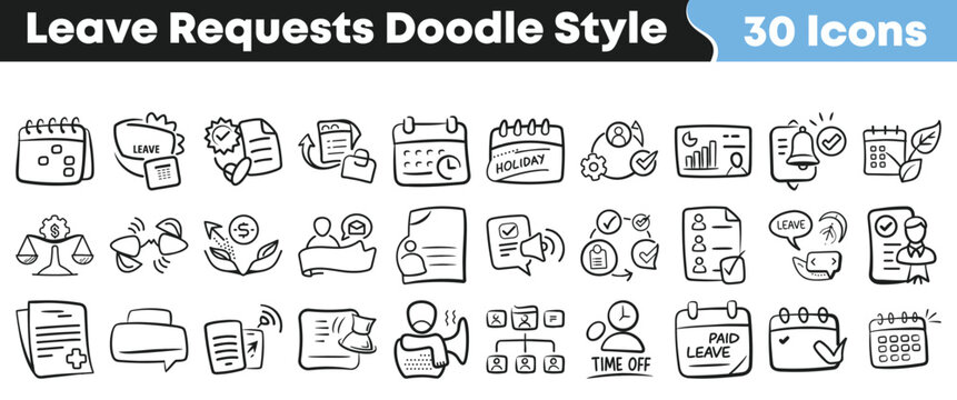 Hand drawn doodle style icons for employee leave request forms