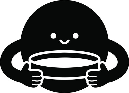 Cute Black Planet Holding a Bowl.