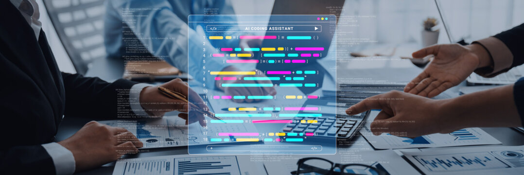 Dynamic scene of business professionals engaging with a digital interface for project management, emphasizing collaboration, technology, and innovative data visualization in an office. Cyphers