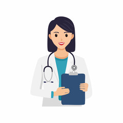 Fototapeta premium Female Doctor Holding Clipboard and Stethoscope
