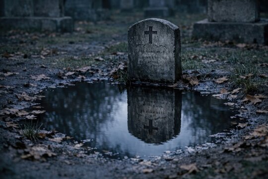 A traditional Christian grave marker with a cross in the center, often used as a symbol of mourning and remembrance