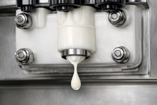 A close-up view of a machine with liquid flowing out, suitable for use in industrial or scientific contexts